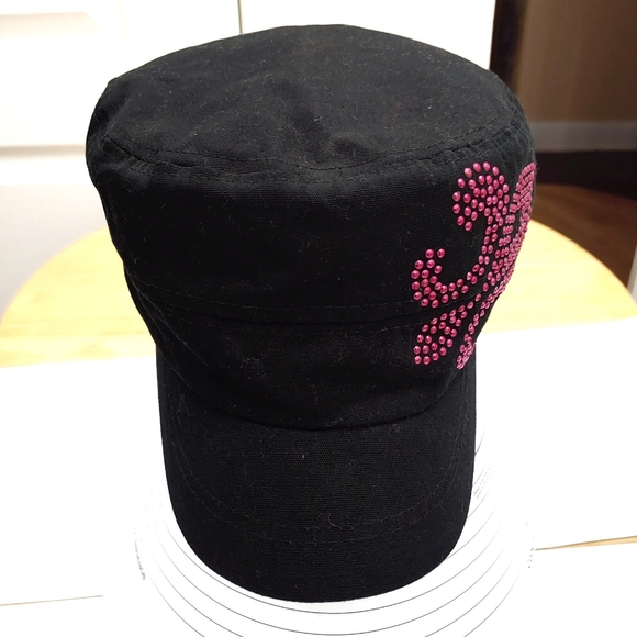 ``H25376 Black Cadet Cap with Pink Fleur De Lis - Picture 3 of 5